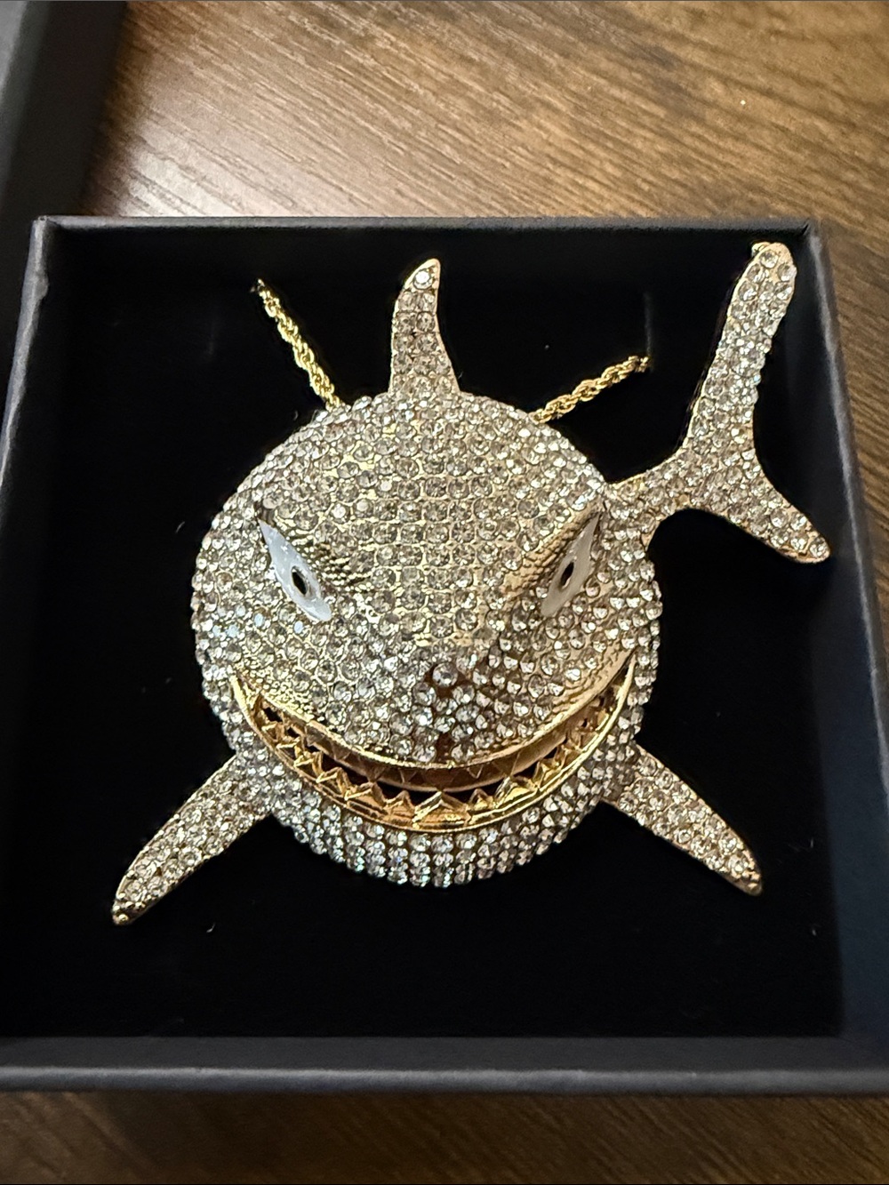 Gold-Tone Crystal Shark Pendant Necklace
